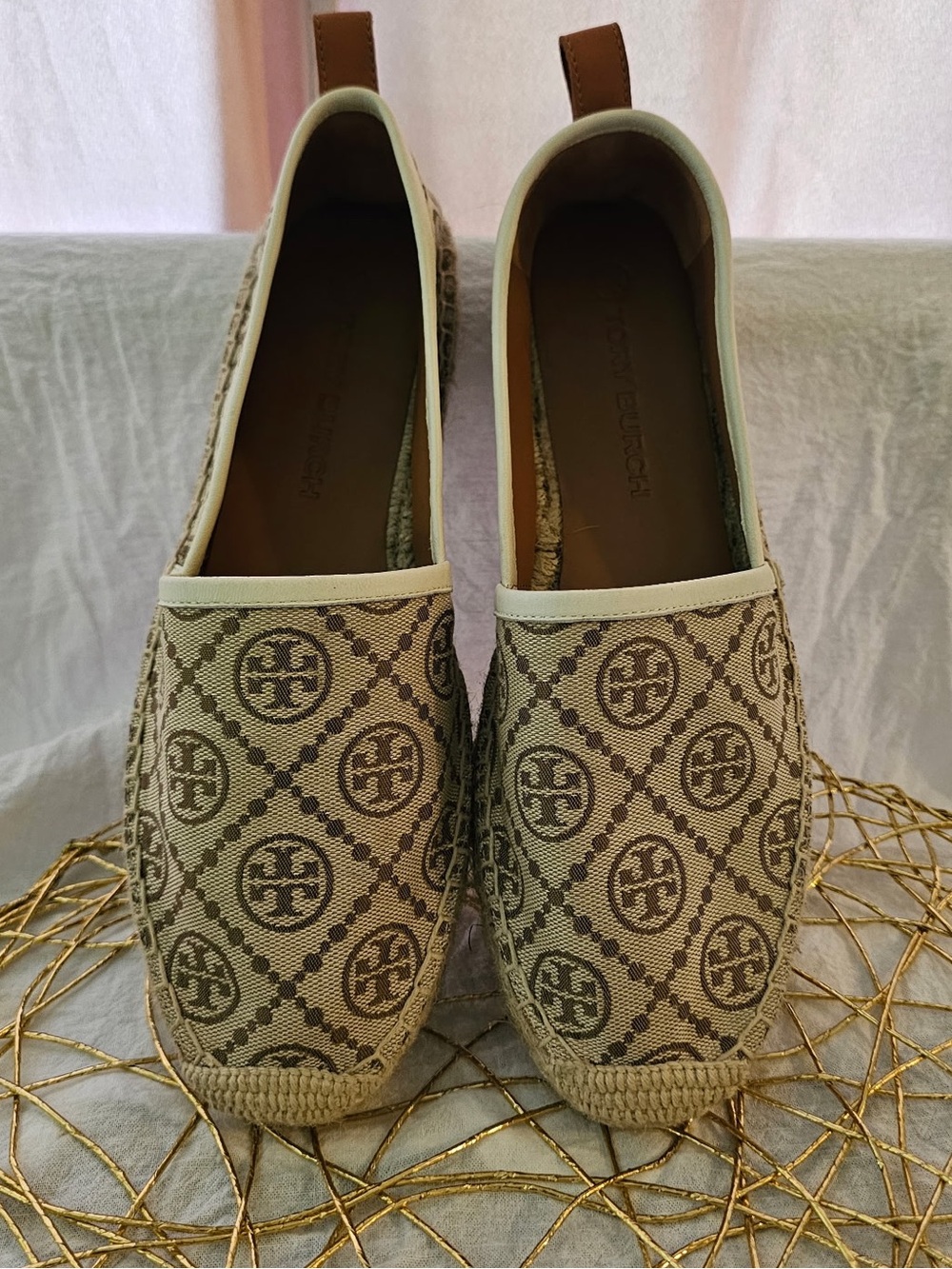 Tory Burch Beige Logo-Pattern Espadrille Slip-Ons - Picture 2 of 5